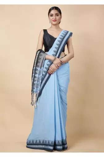 Cotton handloom sky blue tangail saree
