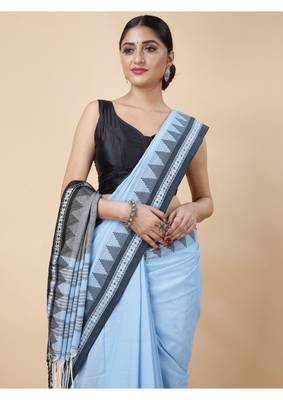 Cotton handloom sky blue tangail saree 4