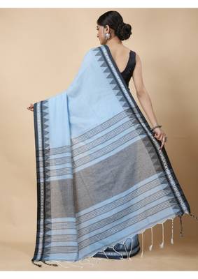 Cotton handloom sky blue tangail saree 5