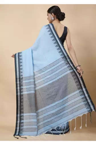 Cotton handloom sky blue tangail saree