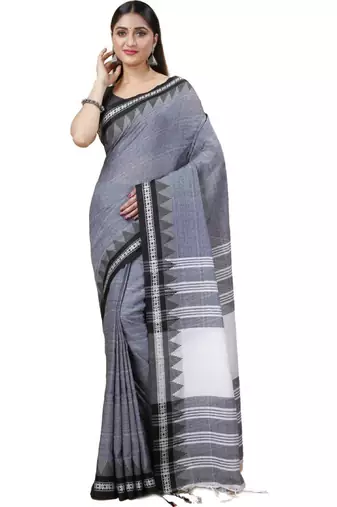 Cotton handloom grey tangail saree