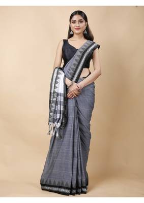 Cotton handloom grey tangail saree 3