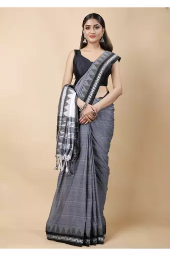 Cotton handloom grey tangail saree
