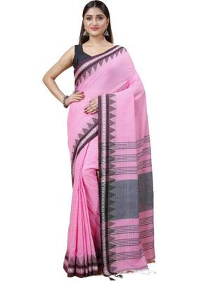 Cotton handloom pink tangail saree 1