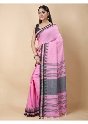 Cotton handloom pink tangail saree 2