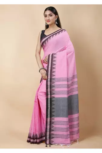 Cotton handloom pink tangail saree