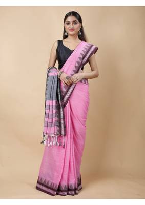 Cotton handloom pink tangail saree 3