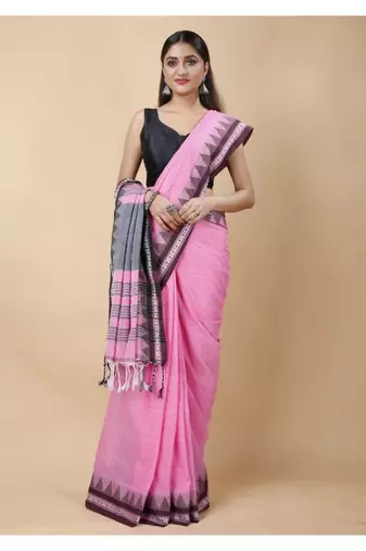 Cotton handloom pink tangail saree