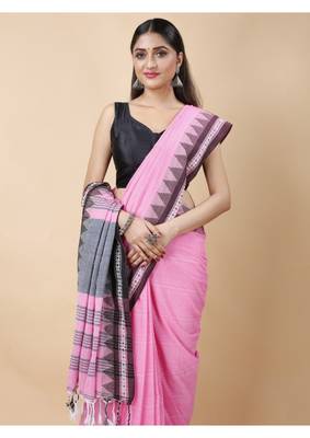 Cotton handloom pink tangail saree 4