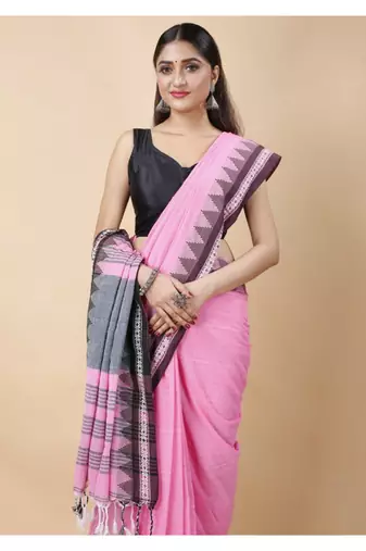 Cotton handloom pink tangail saree