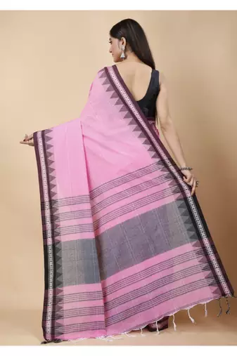 Cotton handloom pink tangail saree