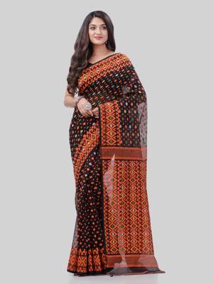 Corton blend lime black jamdani saree 1