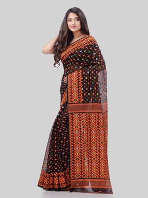 Corton blend lime black jamdani saree 2