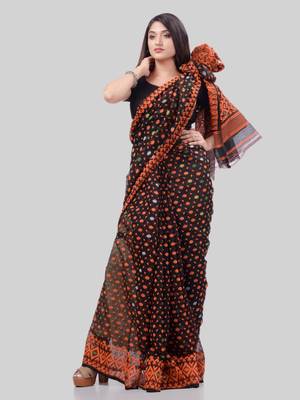 Corton blend lime black jamdani saree 3