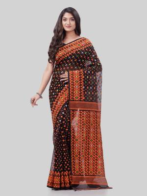 Corton blend lime black jamdani saree 4