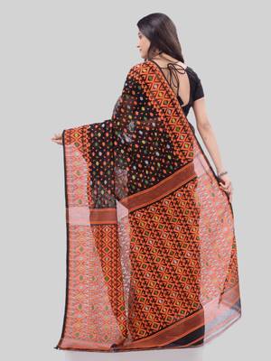 Corton blend lime black jamdani saree 5