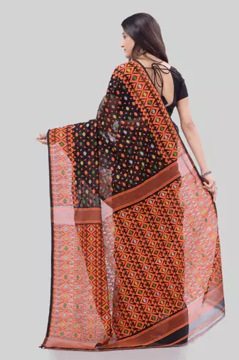 Corton blend lime black jamdani saree