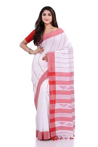 Handloom white cotton saree