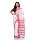 Handloom white cotton saree