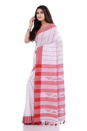 Handloom white cotton saree