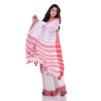Handloom white cotton saree 3
