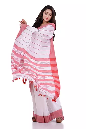 Handloom white cotton saree