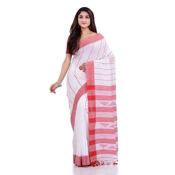 Handloom white cotton saree 4
