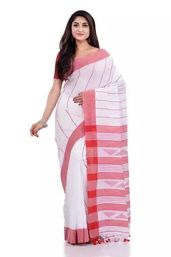 Handloom white cotton saree