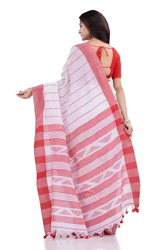 Handloom white cotton saree