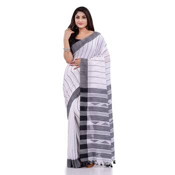Handloom white cotton saree 1