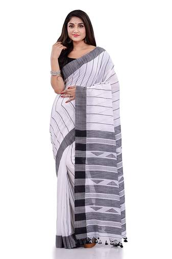 Handloom white cotton saree