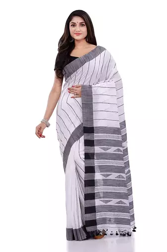 Handloom white cotton saree