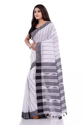 Handloom white cotton saree
