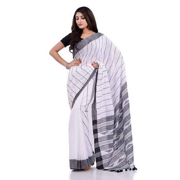 Handloom white cotton saree 4