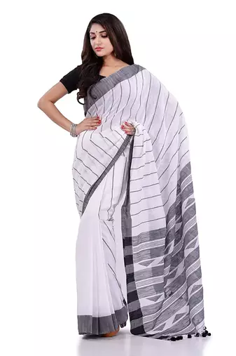 Handloom white cotton saree