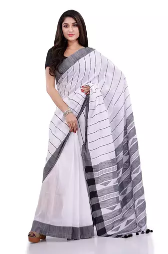 Handloom white cotton saree