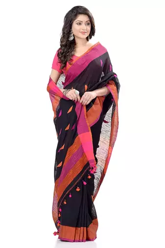 Handloom black cotton saree