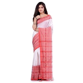 Handloom white cotton begampuri saree 1