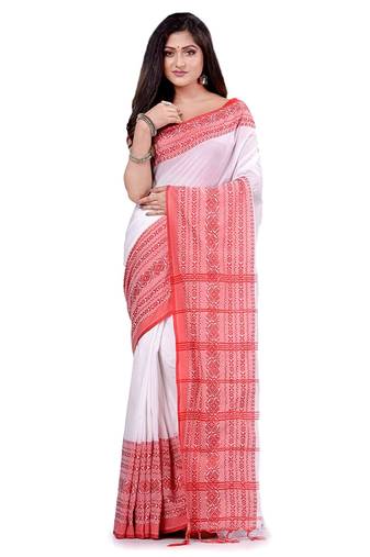 Handloom white cotton begampuri saree