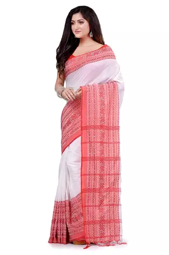 Handloom white cotton begampuri saree