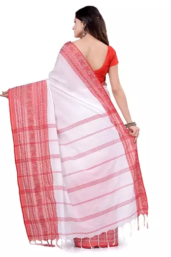 Handloom white cotton begampuri saree