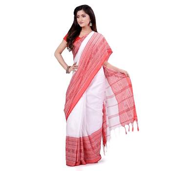 Handloom white cotton begampuri saree 4