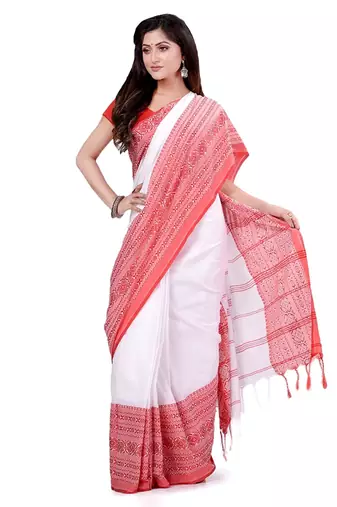 Handloom white cotton begampuri saree
