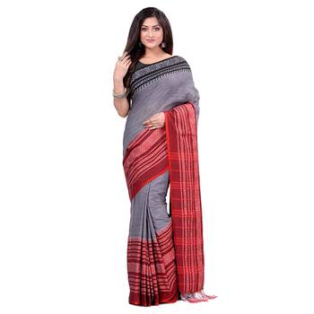 Handloom grey cotton begampuri saree 1