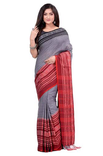 Handloom grey cotton begampuri saree