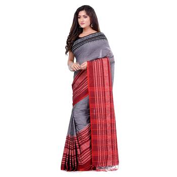 Handloom grey cotton begampuri saree 2
