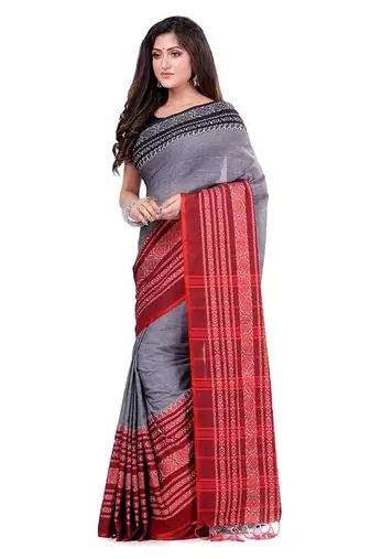 Handloom grey cotton begampuri saree