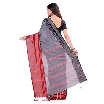 Handloom grey cotton begampuri saree 3