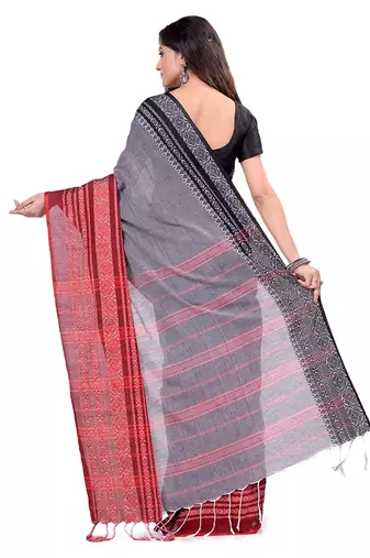 Handloom grey cotton begampuri saree