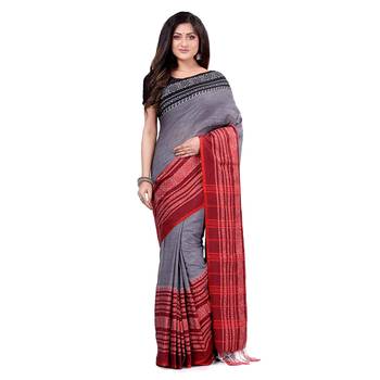 Handloom grey cotton begampuri saree 4